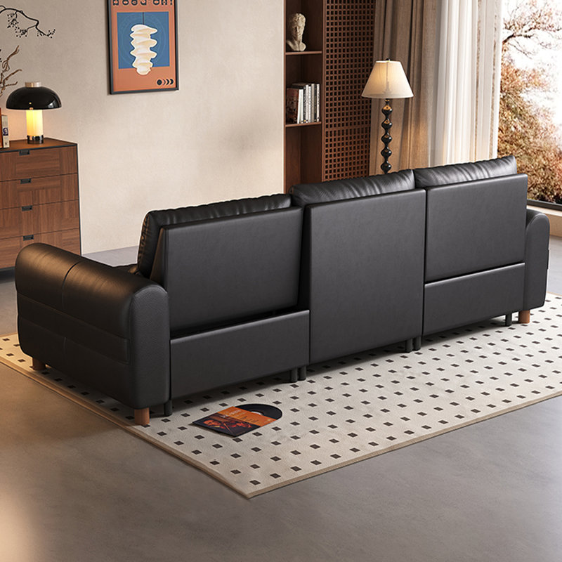 Canapé modulaire noir en cuir véritable, H 37,8 po x l 117,32 po x P 59,84 po, 4, Noir