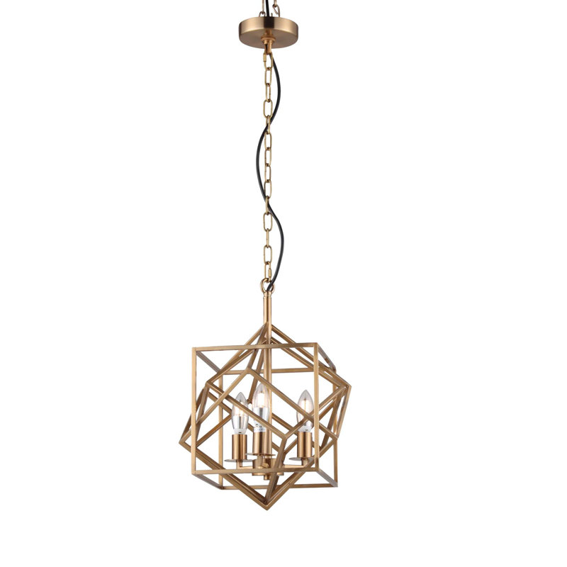 Lustre géométrique 3 lumières unique/relevé Shurtleff, Laiton laqué