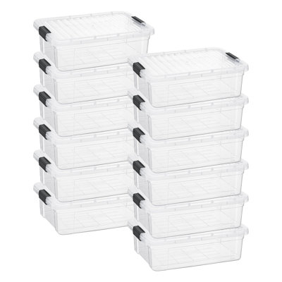  Clear Storage Boxes with Lids, 7.4 Quart BPA Free Plastic Containers, Bins for Organizing, Stackable Crates, Organizer Totes for Home, Office, School, and Dorm, 12 Pack
