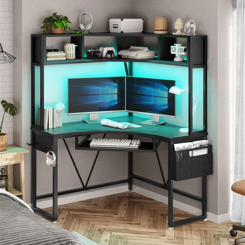 Bureau triangulaire avec huche Athelia, Noir, noir, noir, noir