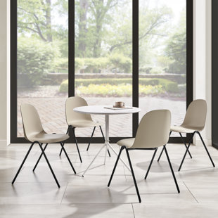 Berlin Contemporary Minimalist Stackable Plastic Dining Chair with Metal Leg, Quick Assembly, Indoor/Outdoor Chair (Set of 4)