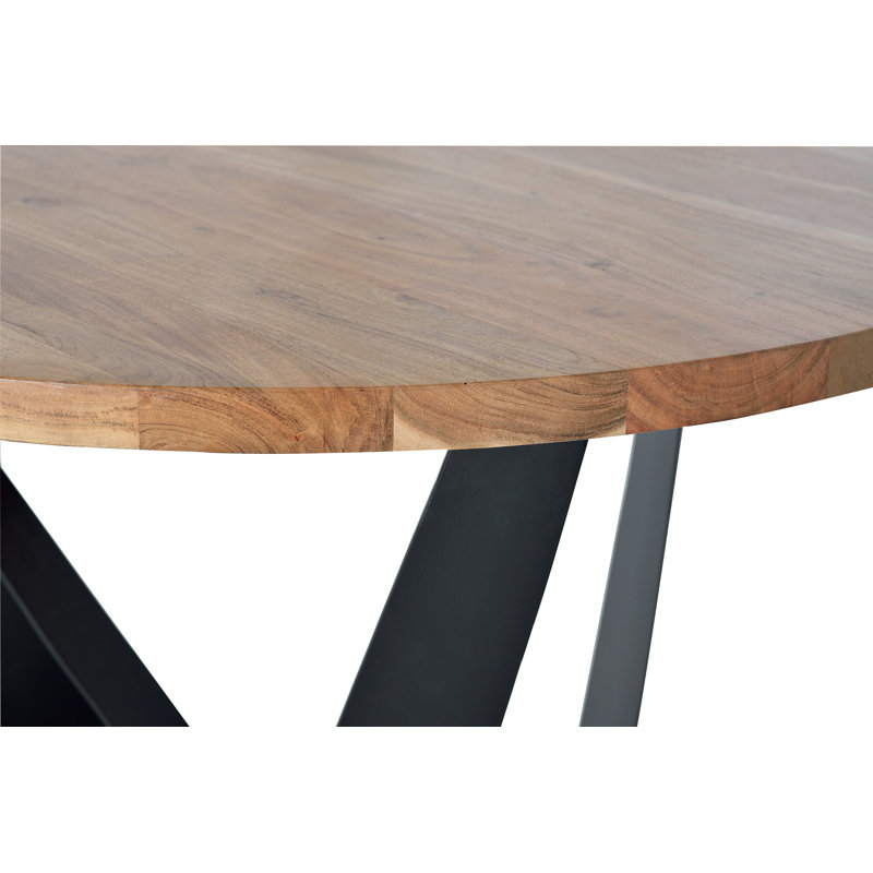 Magallon Mango Round Wood Top Dining Table with Iron Base
