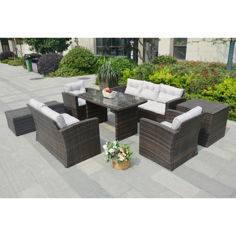 Ensemble de conversation pour 7 personnes avec coussins Palm Wicker / Rattan