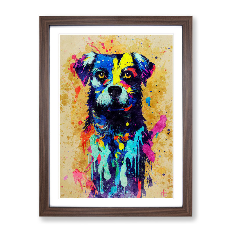 Dog Paint Splash No.4 - Framed Print, 46cm H x 34cm W x 2cm D, Walnut