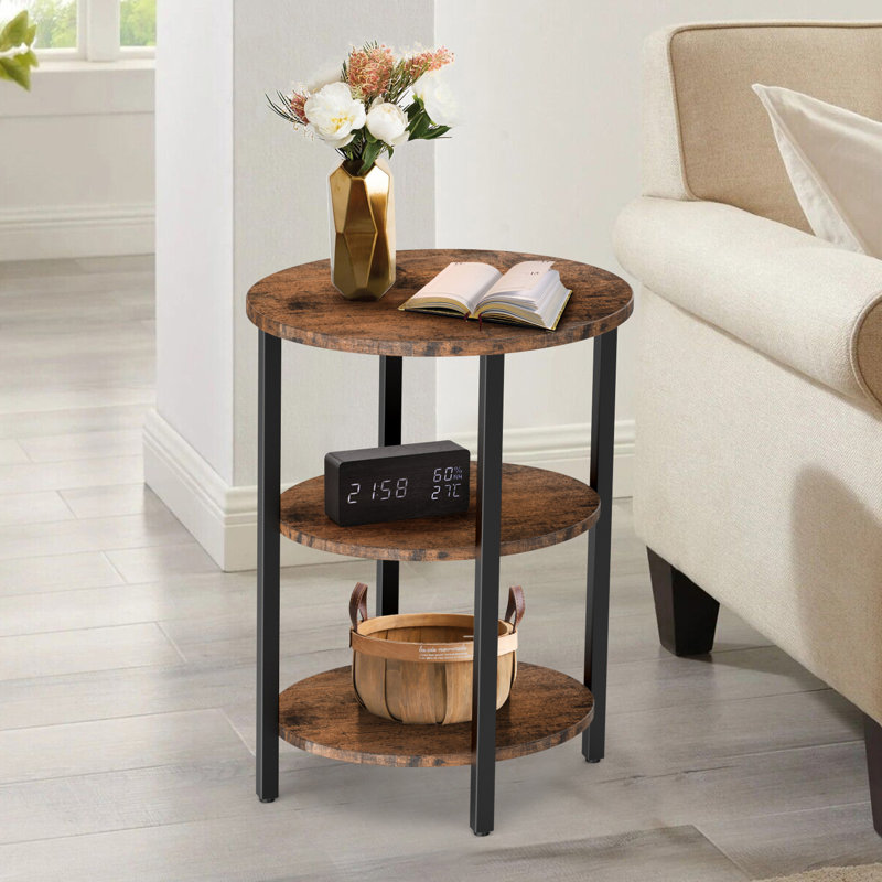 Jakwan Oval End Table with 3-Tier Storage Shelves, Rustic Brown