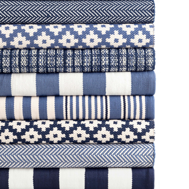 Herringbone Denim/Ivory Handwoven Indoor/Outdoor Rug, Runner 2'6" x 18'