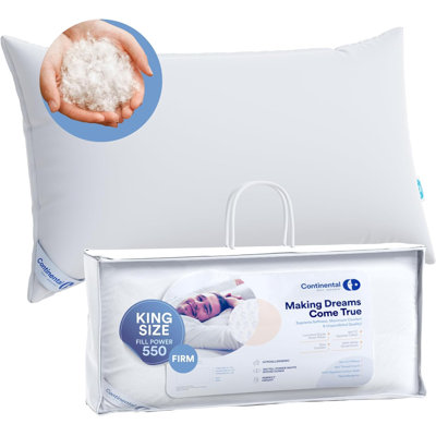 Oreiller en duvet ferme 550FP de Continental Bedding, paquet de 1, duvet de 550F, 100% coton 400TC