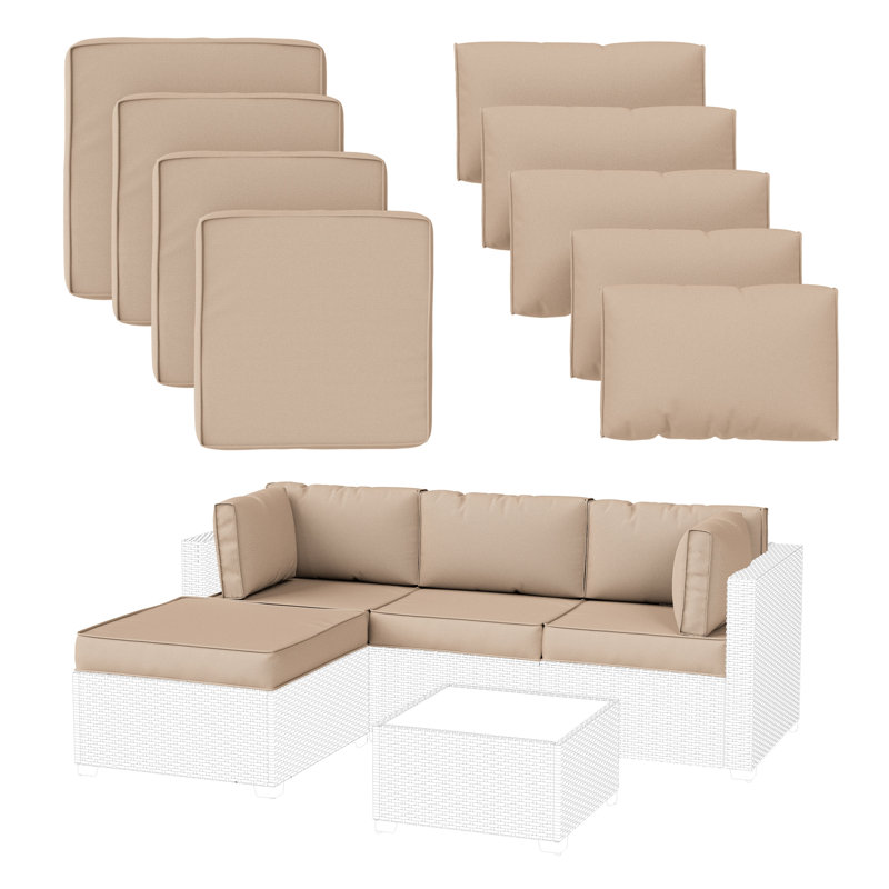 Wynee 9Pcs Outdoor Cushions Patio Sectional Cushions Replacement Set For 3 Seats, Cushions Only (Set Of 3 Seats , 3 Backs , 2 Short Backs , 1 Ottoman Cushions)