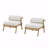 Set Of 2 Outdoor Patio Club Chair, Teak Finished Iron With Off White Cushion