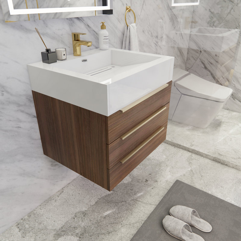 Glasgow 24'' Single Bathroom Vanity with Top, Rose Wood