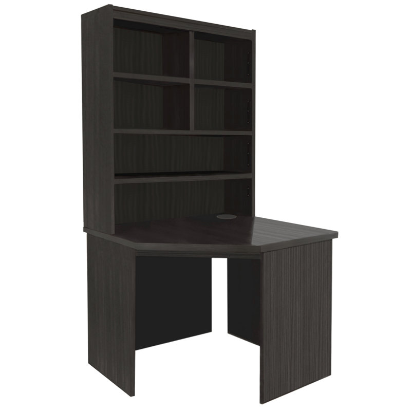 Fiona Corner Solid Wood Base Computer Desk, Black Havana