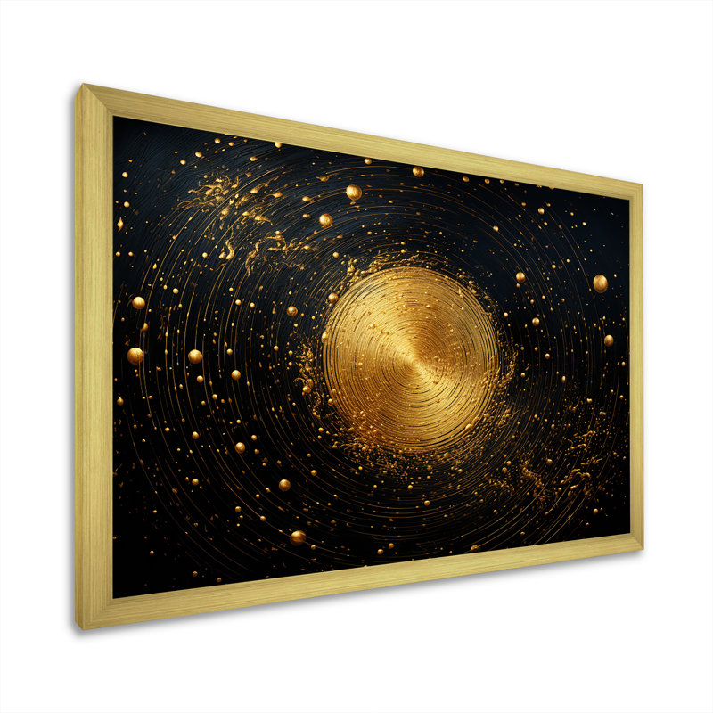 Lune dorée scintillante sur toile, H 24 po x l 32 po x P 1 po, Cadre doré simple