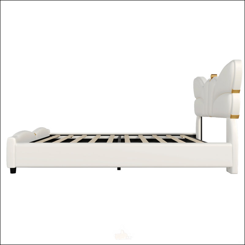 Structure de lit rembourrée en similicuir, Beige, Double