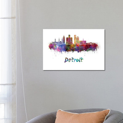 «Detroit Skyline In Watercolor II» par Paul Rommer, impression sur toile tendue