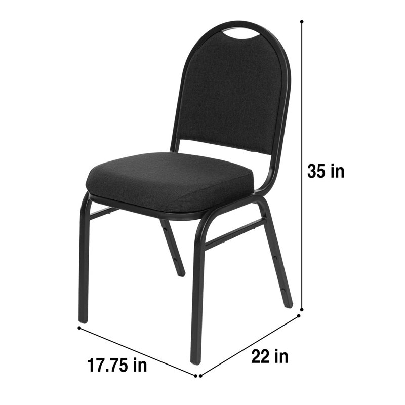 Celia Fabric Stack Chair (2 Pack), Ebony Black, Black