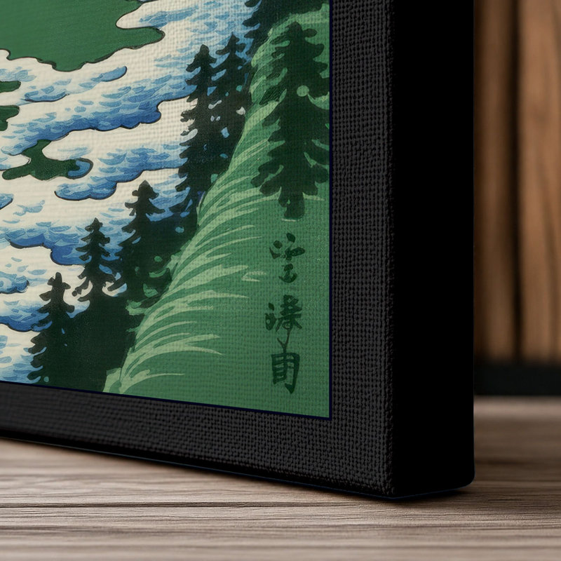 Mount Fuji Rising Japandi - Wrapped Canvas, 24x16 - 61.0 x 40.6 cm, Black Border