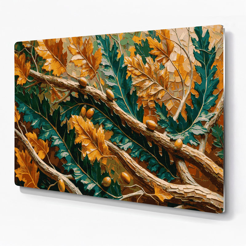 «Botanical Oak Leaves & Branches», art mural en métal brun, H 16 po x l 20 po