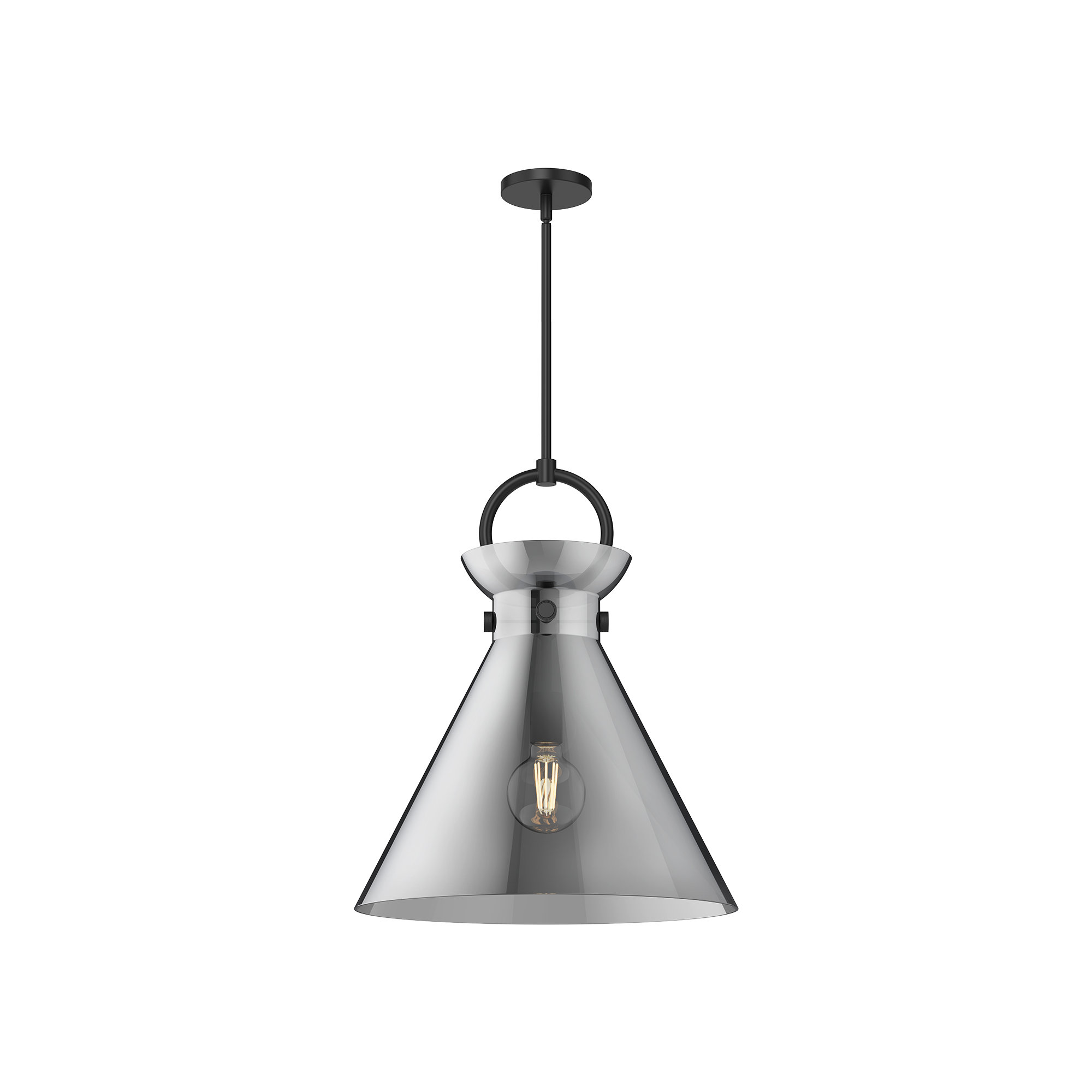 Tiney Single Light Glass Steel Pendant, 21.75" H x 18" W x 18" D, Matte Black/Smoked