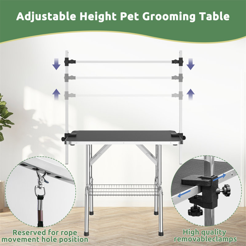 Table de toilettage pliable pour chien 36 pouces pour la maison avec bras réglable, H 29,3 po x l 46 po x P 24 po, Noir