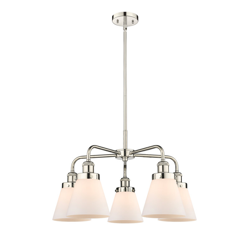 Lustre suspendu 5 lumières Cone, Blanc mat, Nickel poli