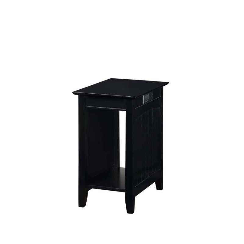 Morral Solid Wood End Table and Built-In Outlets, Black