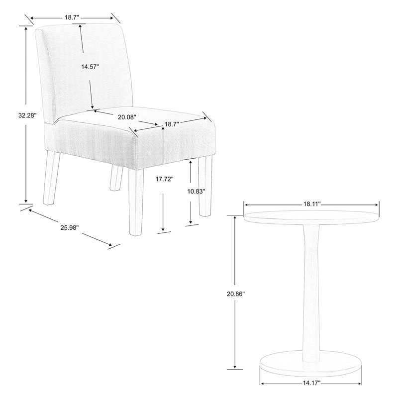 Chaise d'appoint avec table ronde en bois, gris