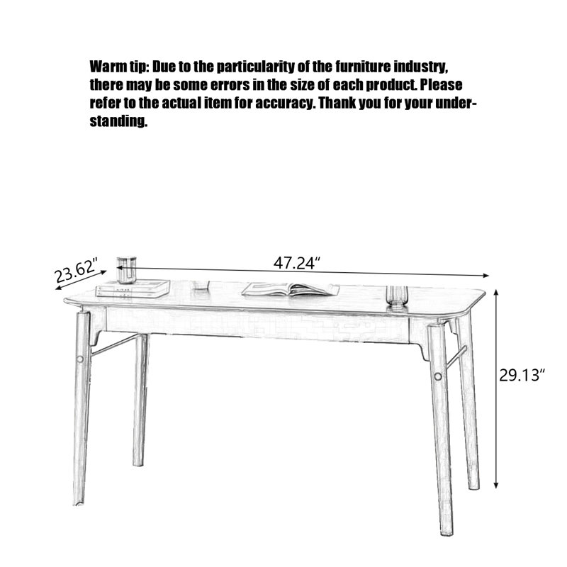 Bureau d'écriture en bois massif noir, H 29,13 po x l 47,24 po x P 23,62 po