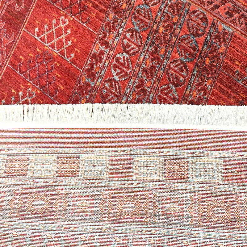 Tapis rouge / blanc en polyester tissé à la machine Delatorre Southwestern, Rectangle 3 pi 3 po x 6 pi 7 po
