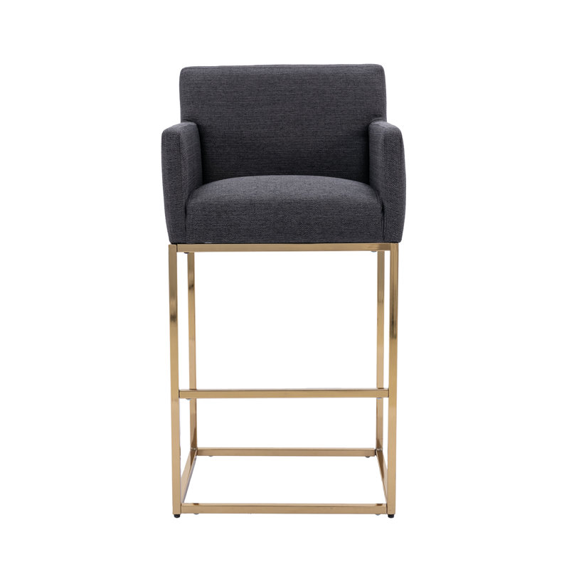Datia Upholstered Counter Stool with Metal Frame, Charcoal Polyester / Gold Frame, Bar Stool (30.75” Seat Height)
