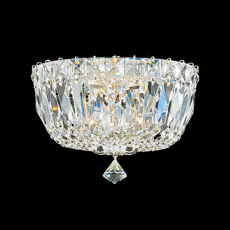 Petit Crystal Deluxe 3 Light 8in x 6in Flush Mount in Polished Gold with Clear Radiance Crystals, Clear Optic, Silver