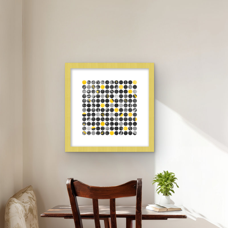 «Abstract Grunge Circles», reproduction encadrée industrielle, H 16 po x l 16 po, Doré