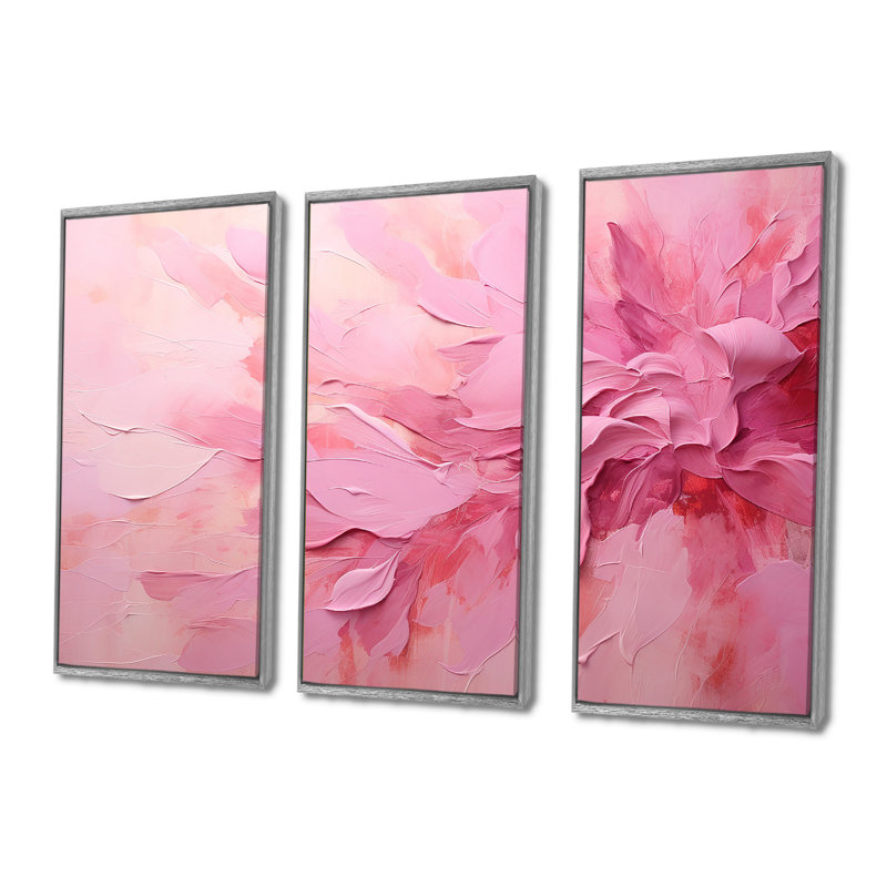 Lugenia - Fuschia, ensemble d'art mural, H 40 po x l 60 po x P 1 po, Cadre argenté flottant