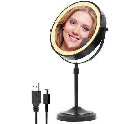 Miroir de maquillage lumineux 9 "avec DEL rechargeable 5000Mah, réglable en hauteur, noir, chrome, or