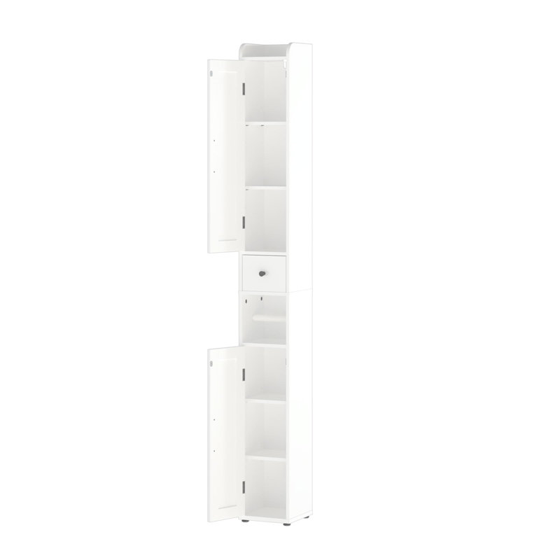 Armoire de rangement pour salle de bain de 67,51 po de hauteur avec tablettes réglables, armoire autoportante mince à 2 portes avec anti-basculement, compartiments ouverts, pour la maison, petits espaces, salle de bain, cuisine, salon, blanc