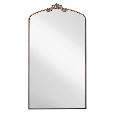 Vintage Ornate Arched Full Length Floor Mirror, 36x66 Inch Metal Framed Dressing Mirror for Elegant Home Decor