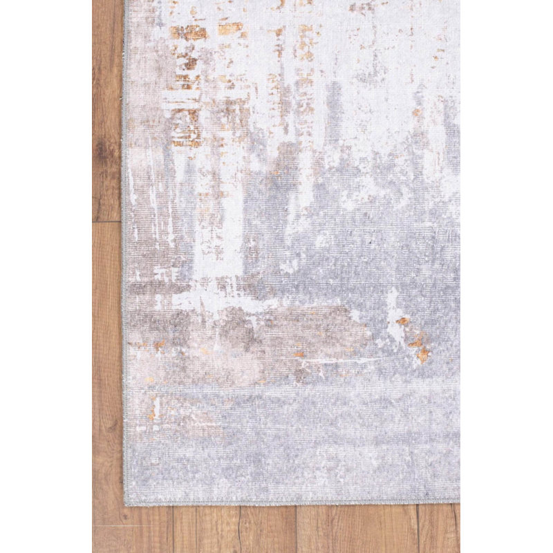 Tapis décoratif rayé gris et beige, Tapis de couloir 2 pi 6 po x 7 pi 7 po