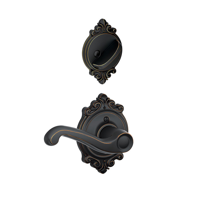 Flair Single Cylinder Interior Lever Set (Exterior Portion Sold Separately), Aged Bronze, Right Hand