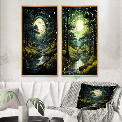 " Forest Enchanted Forest Pointillism " 2 - Pieces