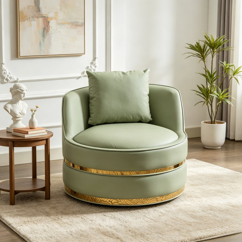Faux Leather Swivel Accent Chair, Green