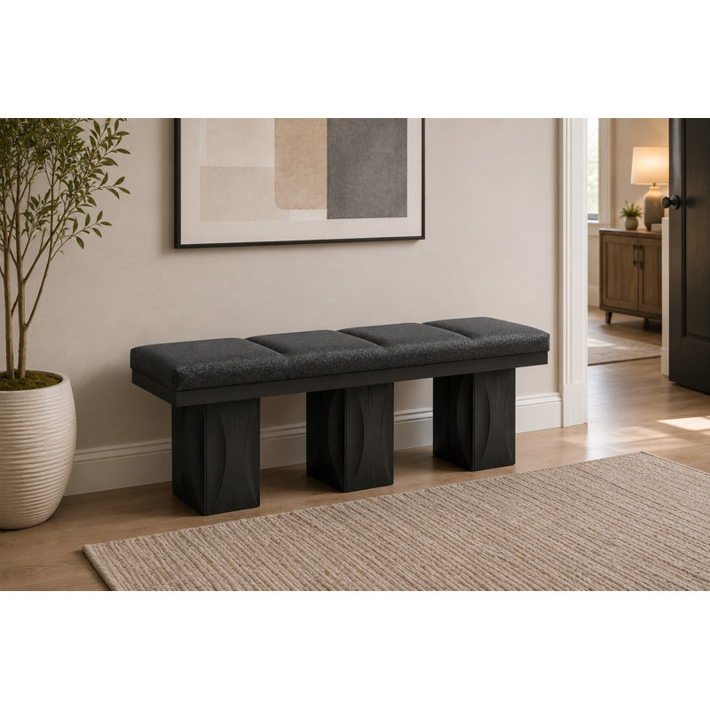 Laronda Dining Bench with Cushioned Seat and Wood Base, Modern Rectangular Design, Gray