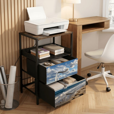 Table de chevet 2 tiroirs avec station de charge, table de chevet avec ports USB et amp; Table de chevet noire Outlets