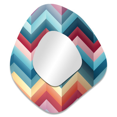 Motif de chevrons multicolores à géométrie urbaine - grand miroir de forme unique à chevrons, miroir mural décoratif asymétrique glam, impression d'art en métal