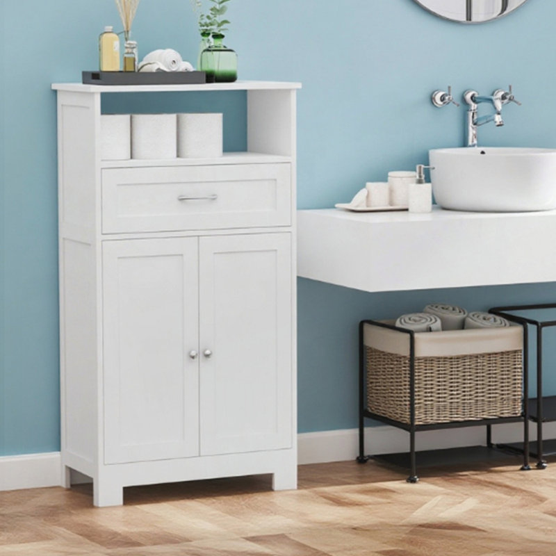 Armoire de salle de bain moderne et autoportante avec beaucoup de rangement, une surface résistante à l'eau et des options de placement polyvalentes pour n'importe quelle pièce