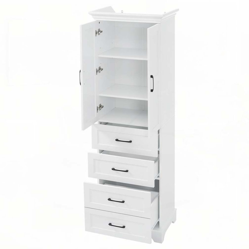 Armoire de salle de bain 71,6 po avec 2 portes à charnières, 3 tiroirs (dont 1 tiroir profond) et tablettes réglables