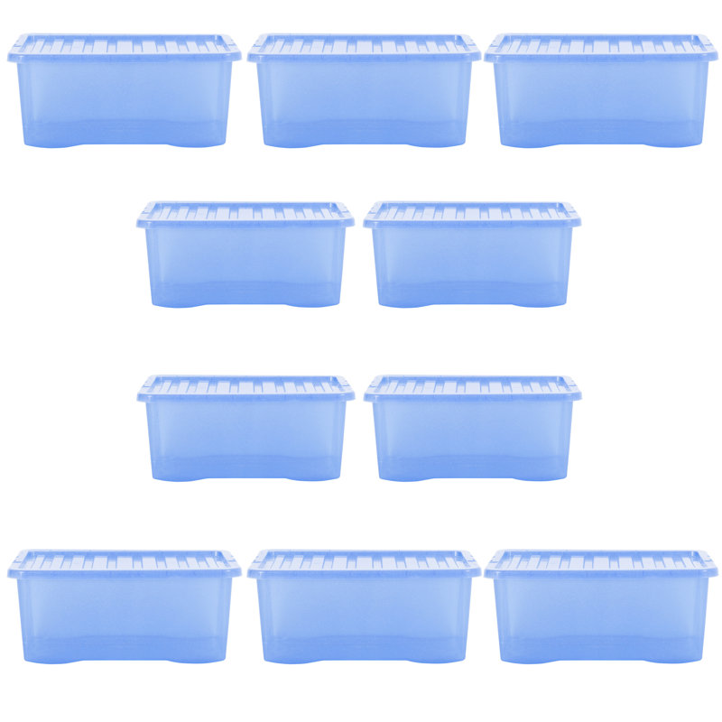 Wham Crystal 45L Plastic Storage Box Pack of 10 Tint Sparkle Blue