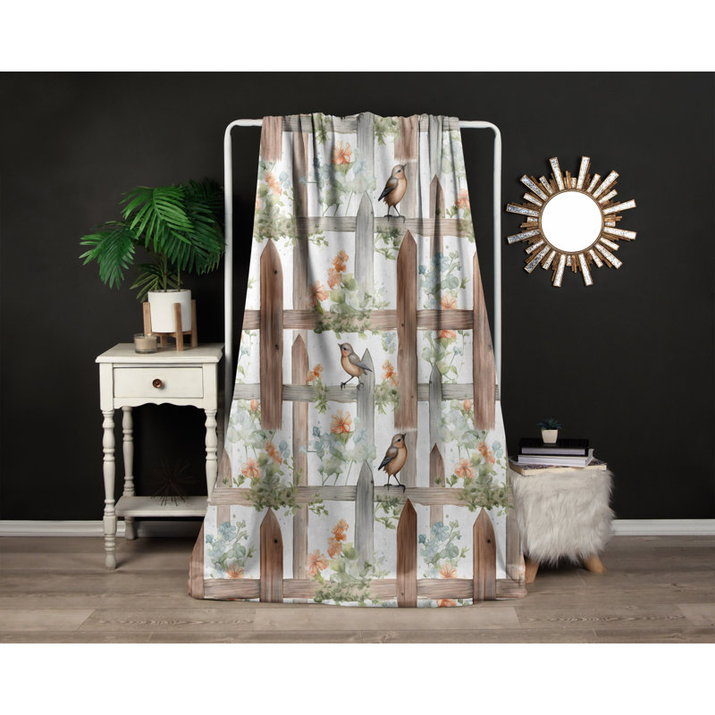 Throw Blanket, 51" W x 60" L, Animal Print/Floral, Brown/White/Gray