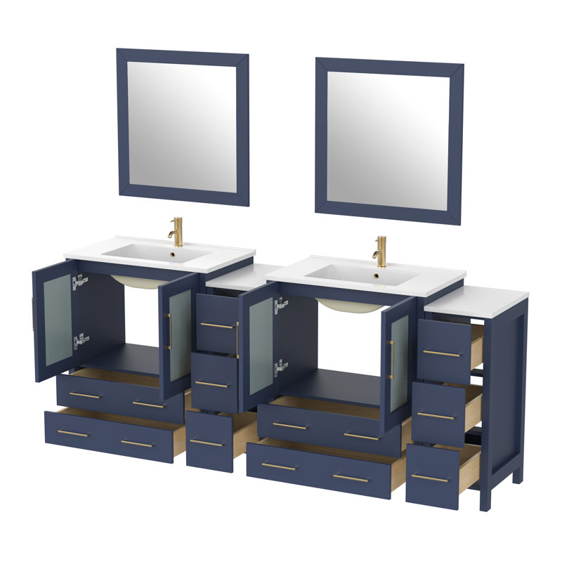  Ensemble de meuble-lavabo double 84 "avec miroir 84", Bleu
