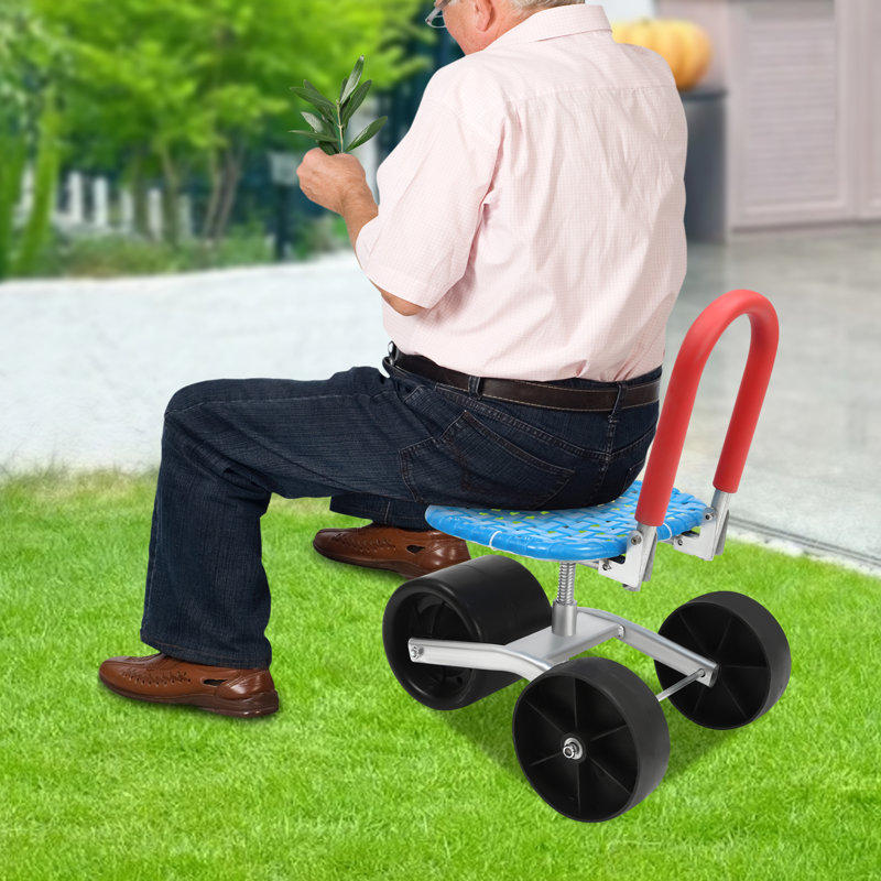 Siège de jardin Stable Workseat Chariot robuste Siège de scooter pivotant à 360 degrés pour la plantation avec roues pour wagon de jardin extérieur