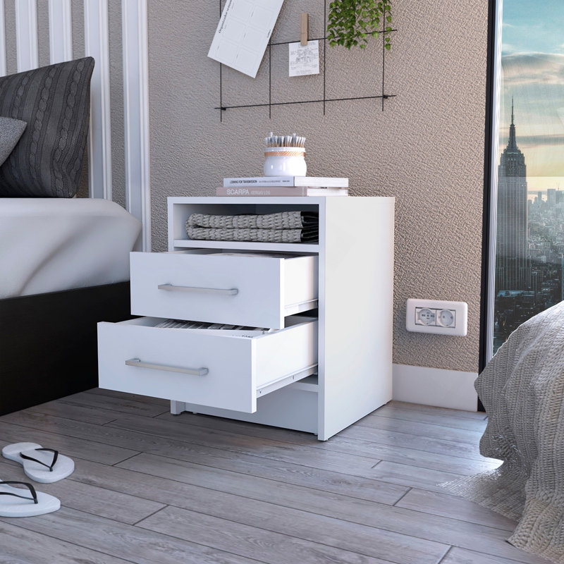 Rowley 2-Drawer 1-Shelf Rectangle Nightstand White, White