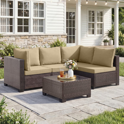 5 Piece Modular Patio Conversation Sets, Sectional Seating Group with Cushions